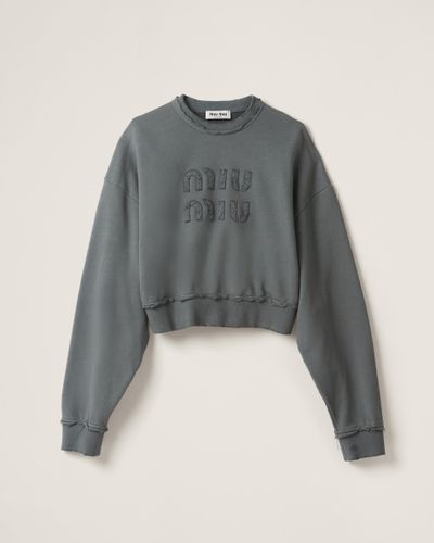 Miu Miu Garment-dyed Cotton Fleece Sweatshirt - Grey