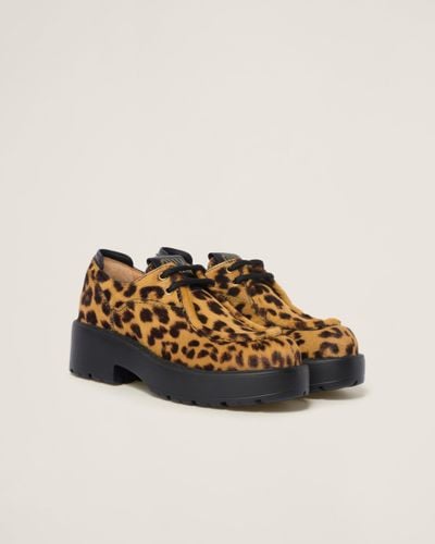 Miu Miu Leopard-print Calf Hair Leather Lace-up Shoes - Multicolor