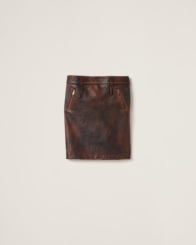 Miu Miu Nappa Leather Skirt - Brown