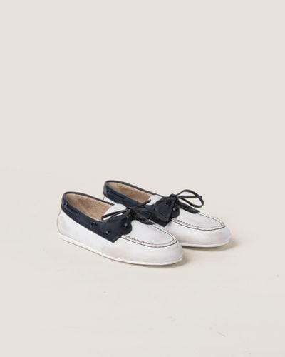 Miu Miu Unlined Bleached Two-Tone Leather Loafers - White