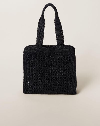 Miu Miu Woven Fabric Tote Bag - Black