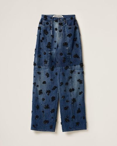 Miu Miu Embellished Five-pocket Denim Jeans - Blue
