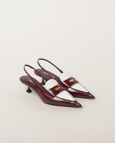 Miu Miu Leather Penny Loafers With Heel - Multicolor