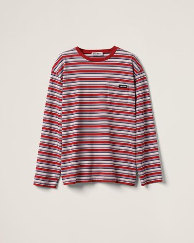 Miu Miu Long-Sleeved Cotton Jersey T-Shirt - Red