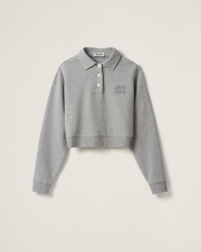 Miu Miu Cotton Fleece Polo Shirt - Grey