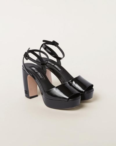 Miu Miu Patent Leather Platform Sandals - Black