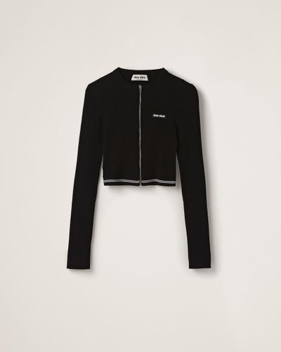 Miu Miu Logo-embroidered Cropped Cardigan - Black