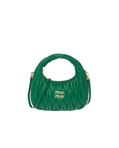 Miu Miu Wander Matelassé Nappa Leather Mini Hobo Bag - Green