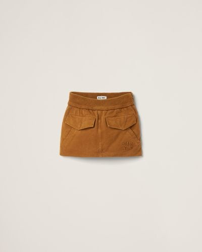 Miu Miu Garment-Dyed Gabardine Miniskirt - Brown