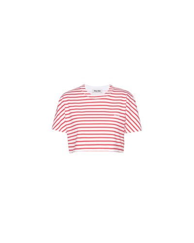 Miu Miu Cotton T-shirt With Printed Logo - Pink
