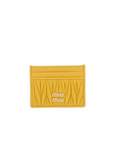 Miu Miu Matelassé Nappa Leather Card Holder - Yellow