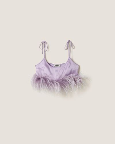 Miu Miu Feather-trimmed Satin Top - Purple