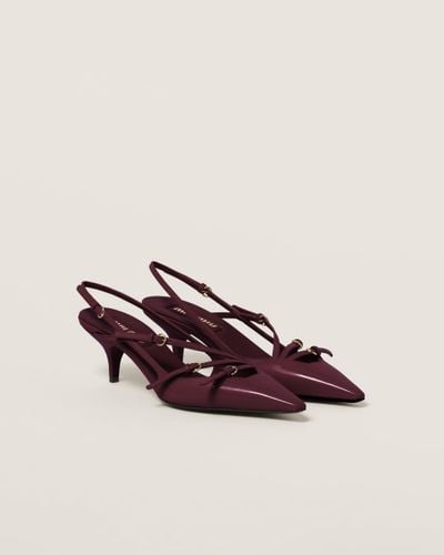 Miu Miu Patent Leather Slingbacks With Buckles - Red