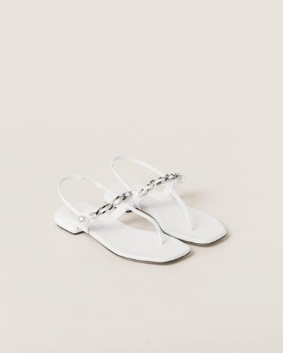Miu Miu Patent Leather Thong Sandals - White