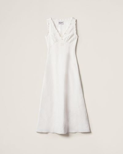 Miu Miu Long Slubbed Canvas Dress - White