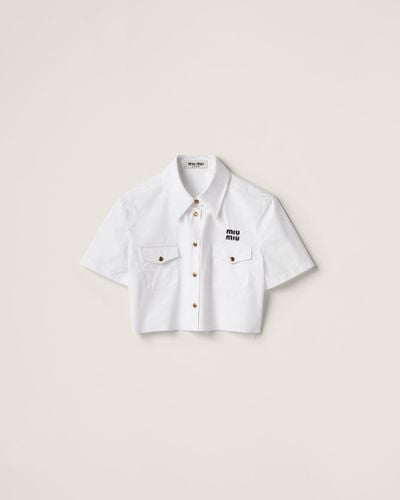 Miu Miu Cropped Poplin Shirt - White
