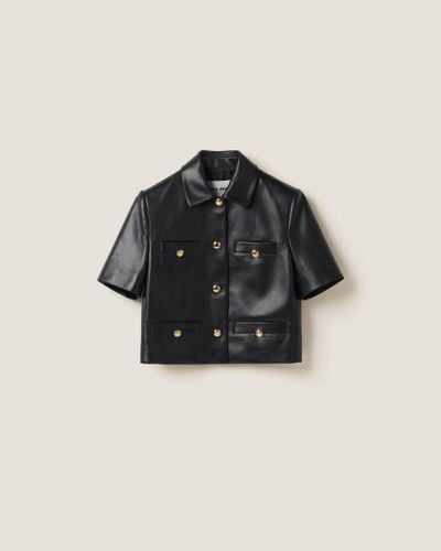 Miu Miu Short-Sleeved Nappa Leather Jacket - Black
