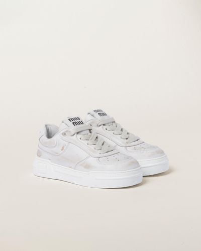 Miu Miu Bleached Leather Sneakers - White
