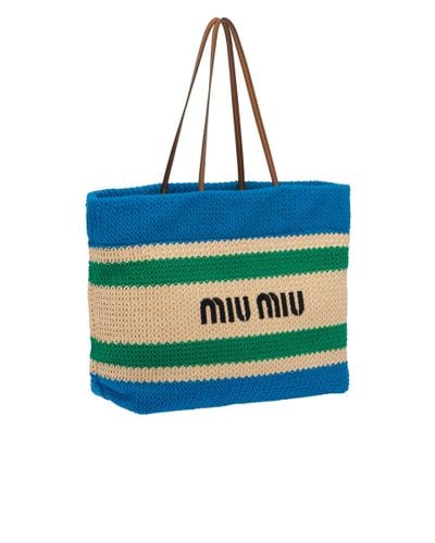 Miu Miu Woven Fabric Tote Bag - Blue