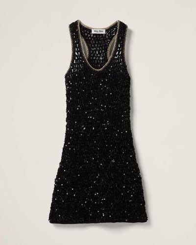 Miu Miu Sequined Cotton Mini-dress - Black