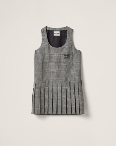 Miu Miu Prince Of Wales Checked Mini-dress - Gray