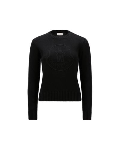 Moncler Bestickter pullover aus kaschmir und wolle mit logo - Schwarz