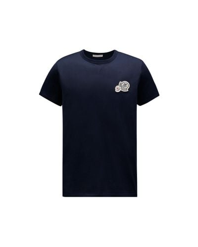 Moncler T-shirt mit doppeltem logoaufnäher - Blau
