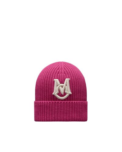 Moncler Embroidered Monogram Beanie - Pink