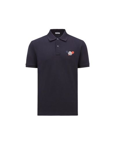 Moncler Tennis Logo Patch Polo Shirt Blue
