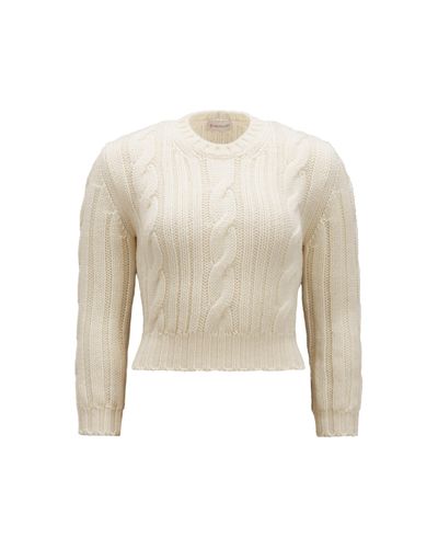 Moncler Pull en laine à maille torsadée - Blanc