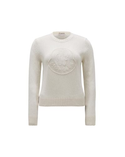 Moncler Embroidered Logo Cashmere & Wool Sweater - White
