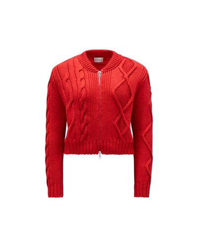 Moncler Padded Wool Zip-up Cardigan - Red