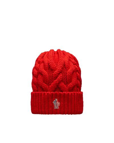 3 MONCLER GRENOBLE Cable Knit Wool Beanie - Red