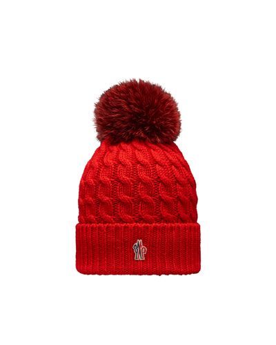 3 MONCLER GRENOBLE Wool Beanie With Pom Pom - Red