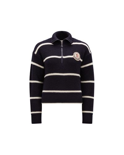 Moncler Striped Wool Polo Neck Sweater - Black