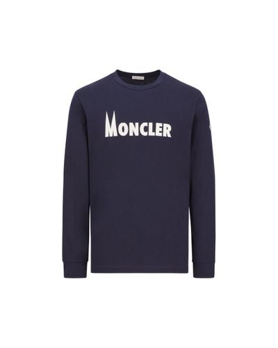 Moncler Langärmeliges t-shirt mit logo - Blau