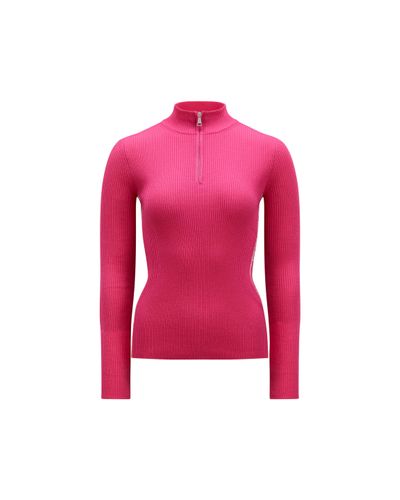 Moncler Wool Zip-up Turtleneck Sweater Red - Pink