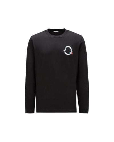 Moncler T-shirt manches longues et contour logo - Noir