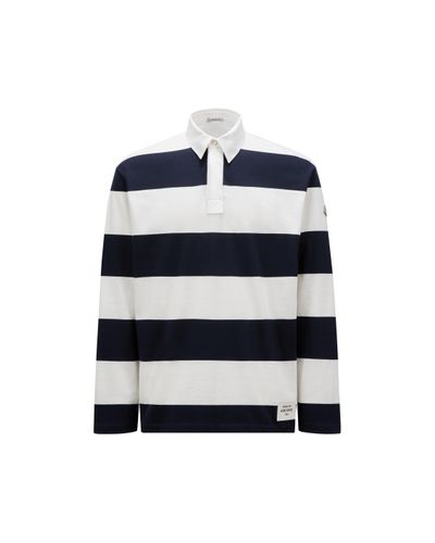 Moncler Striped Long Sleeve Polo Shirt - Blue