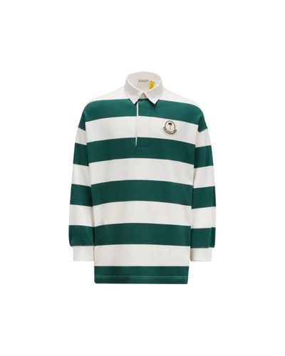 8 MONCLER PALM ANGELS Striped Long Sleeve Polo Shirt - Green