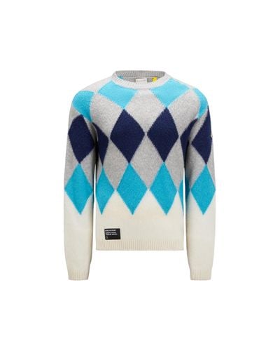 MONCLER X FRGMT Argyle Wool & Cashmere Sweater - Blue