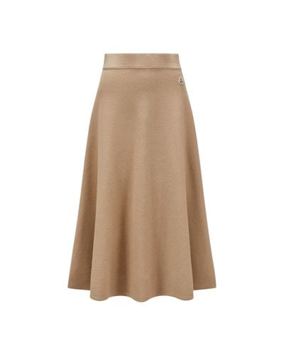 Moncler Wool & Cotton Midi Skirt - Natural