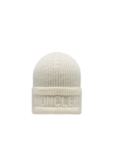 Moncler Embroidered Logo Wool Beanie - Natural