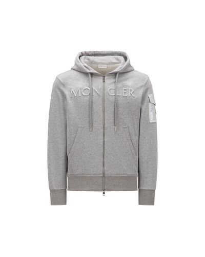 Moncler Zip-Up Lightweight Cotton Jersey Hoodie - Grey