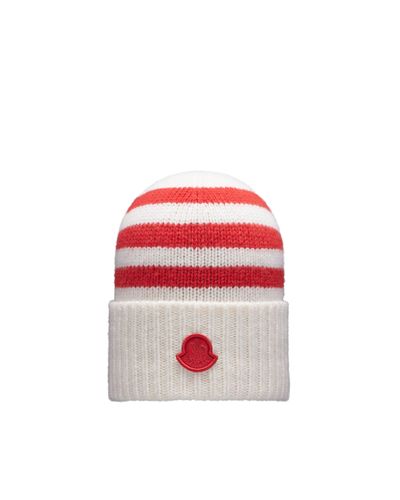 Moncler Striped Wool Beanie - Red