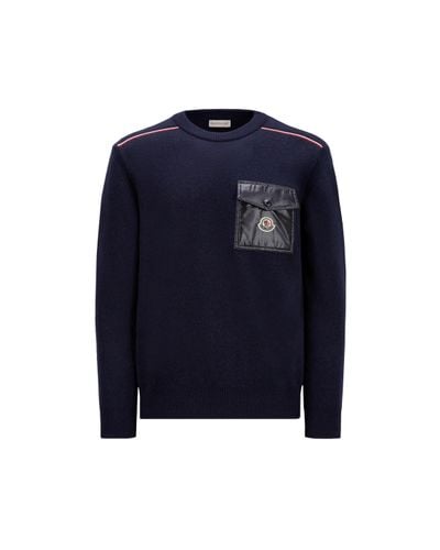 Moncler Cotton Sweater With Pocket - Blue