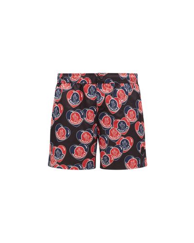 Moncler Shorts da bagno con stampa Moncoeur - Rosso