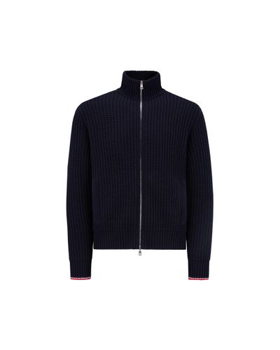 Moncler Wool & Cashmere Zip-up Cardigan Blue