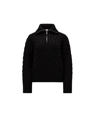 Moncler Cable Knit Cashmere Polo Neck Jumper - Black