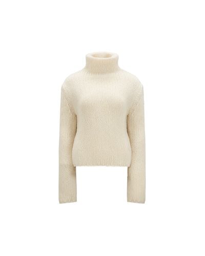 Moncler Wool & Mohair Polo Neck Sweater - Natural